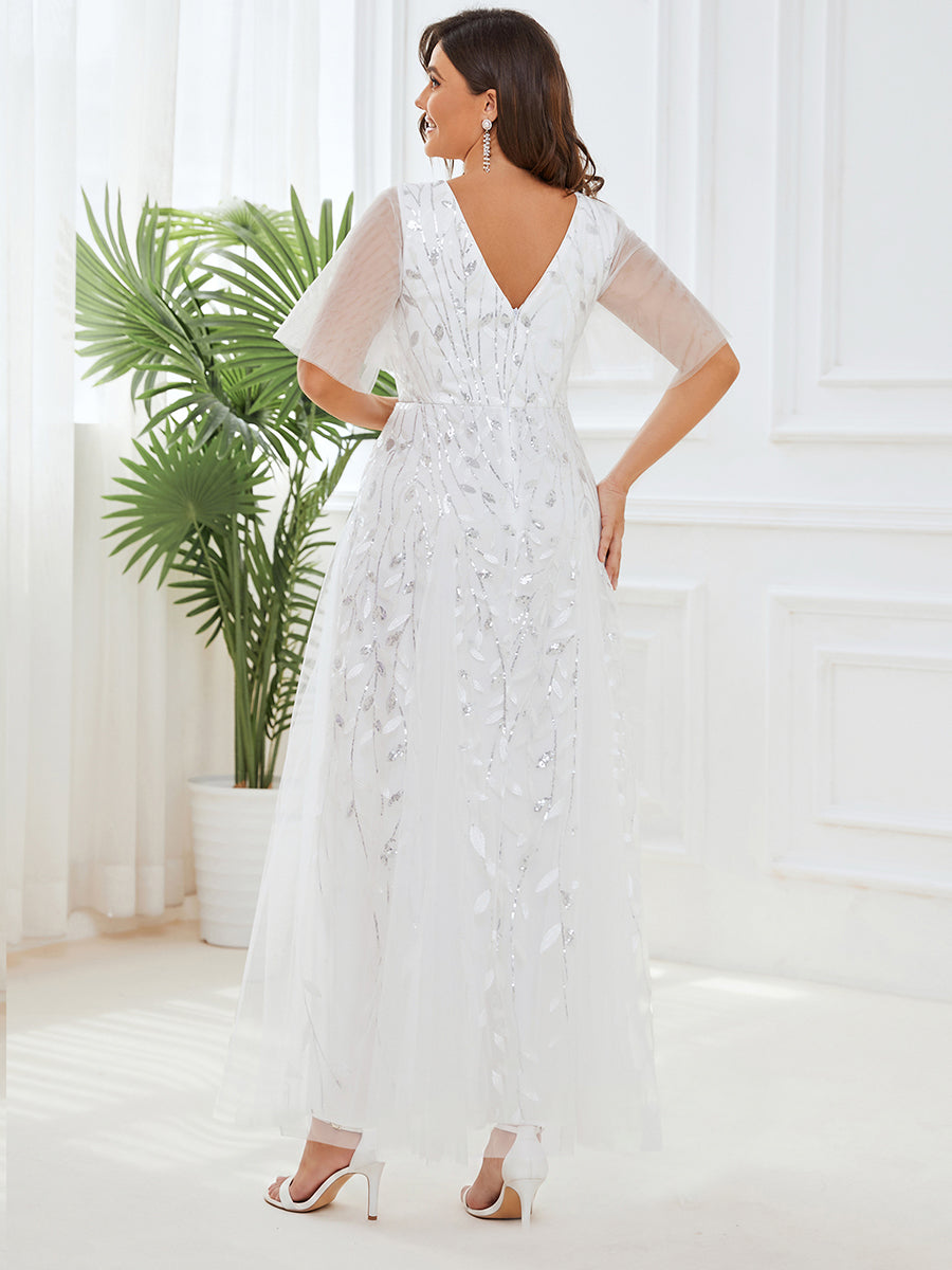 ever ASTRAL|Ruffle Sleeves Leaf Sequin Maxi Bridesmaid Dress