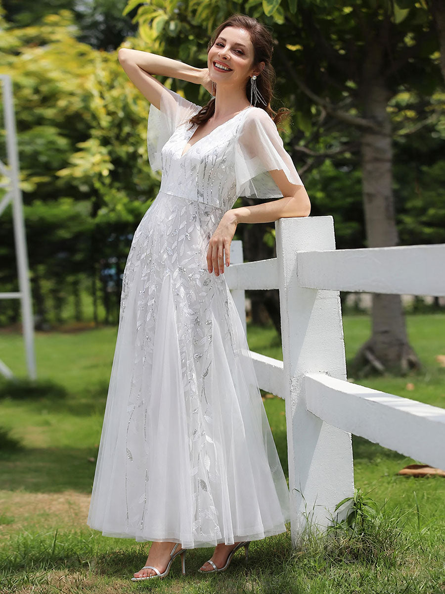 ever ASTRAL|Shimmery Ruffle Sleeves Maxi Sequin Evening Dress