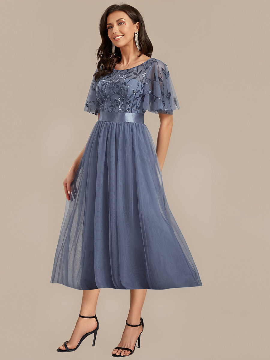 ever TAYLOR|Sequin Leaf Mesh Midi Party Dress
