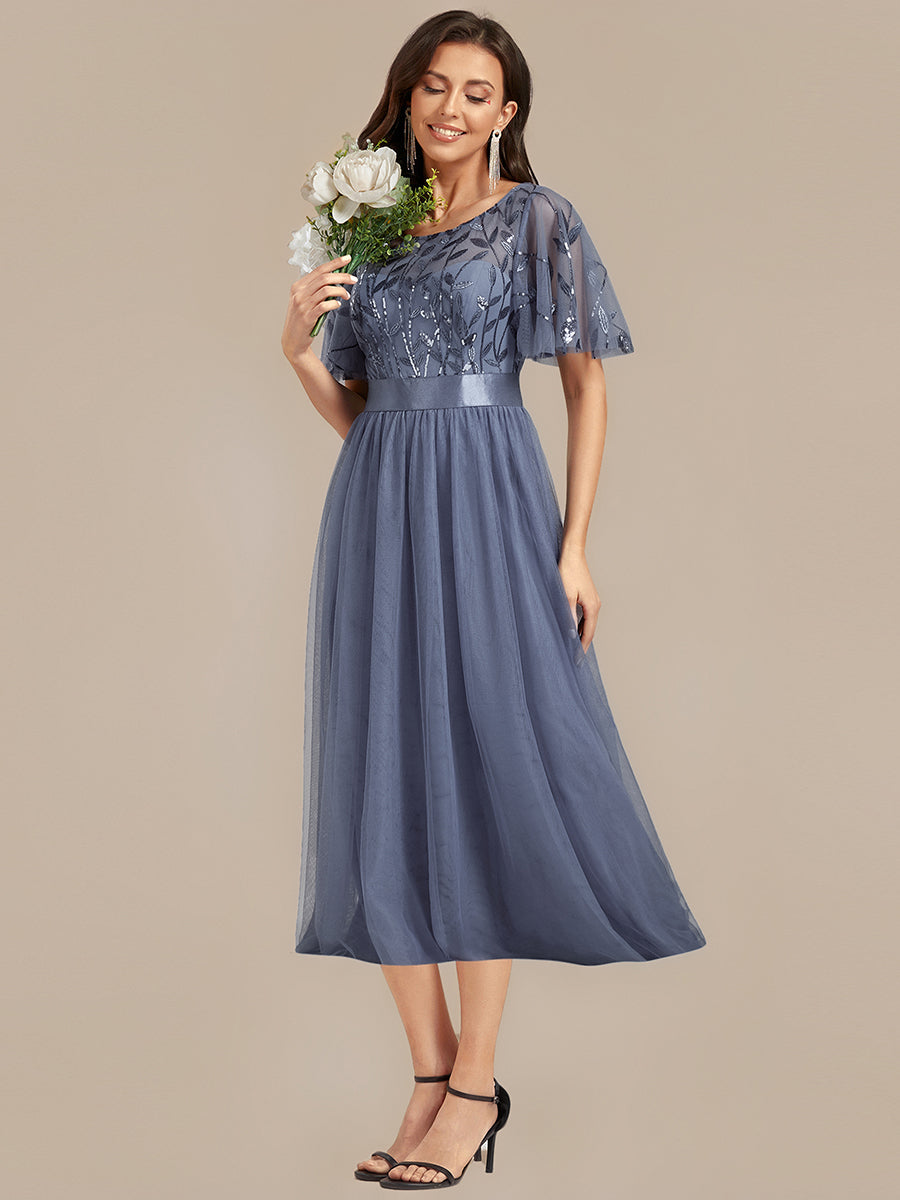 ever TAYLOR|Sequin Leaf Mesh Midi Party Dress
