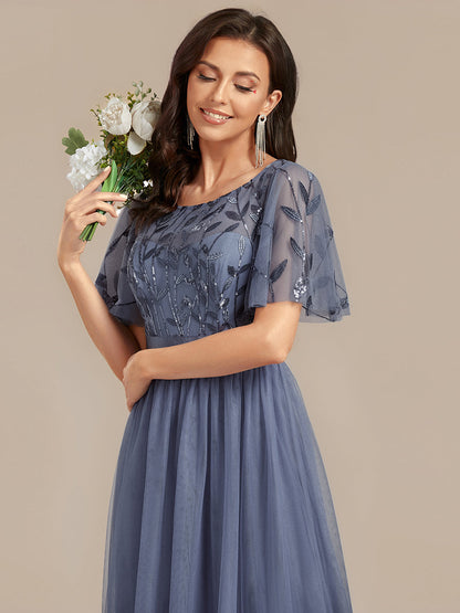 ever TAYLOR|Sequin Leaf Mesh Midi Party Dress
