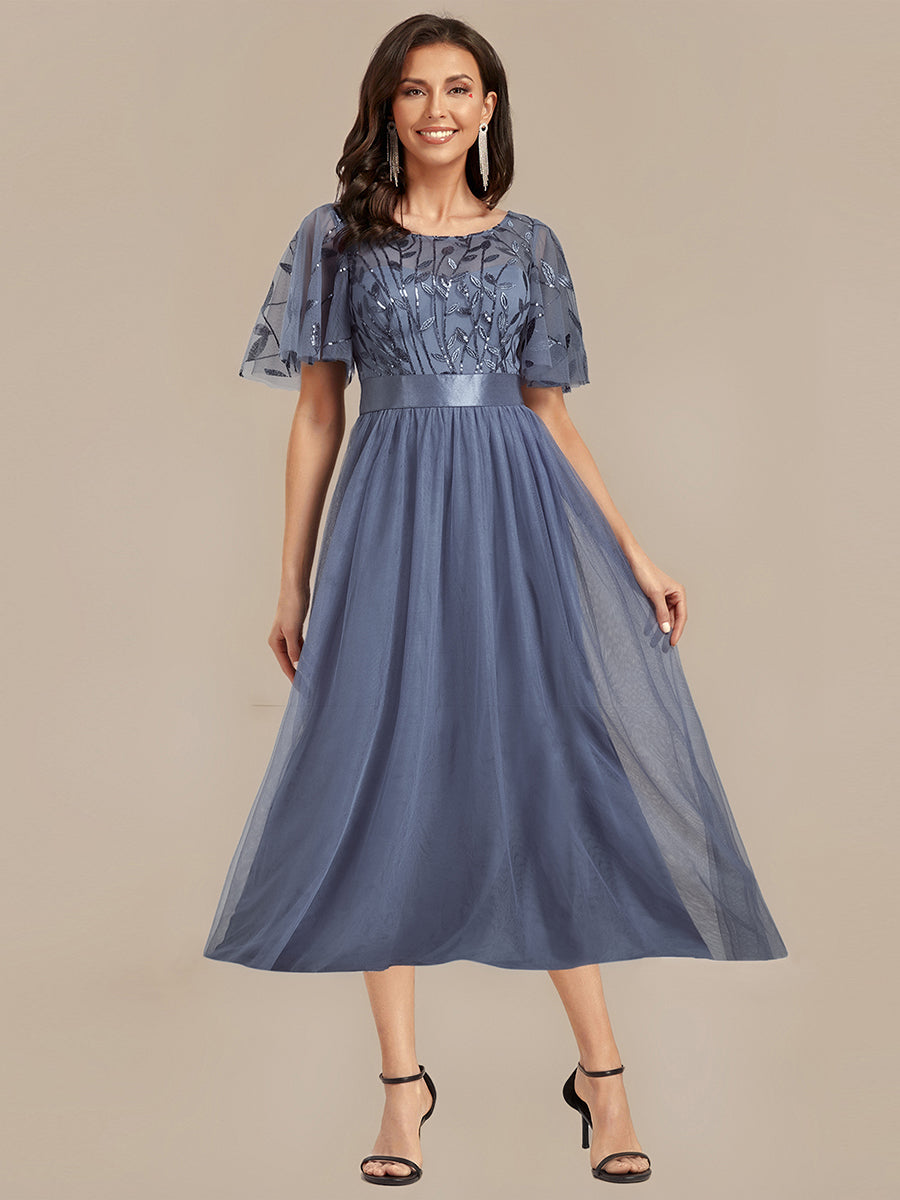 ever TAYLOR|Sequin Leaf Mesh Midi Party Dress