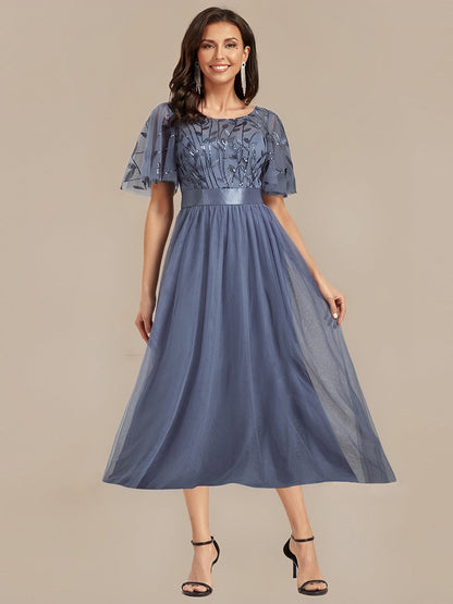 ever TAYLOR|Sequin Leaf Mesh Midi Party Dress