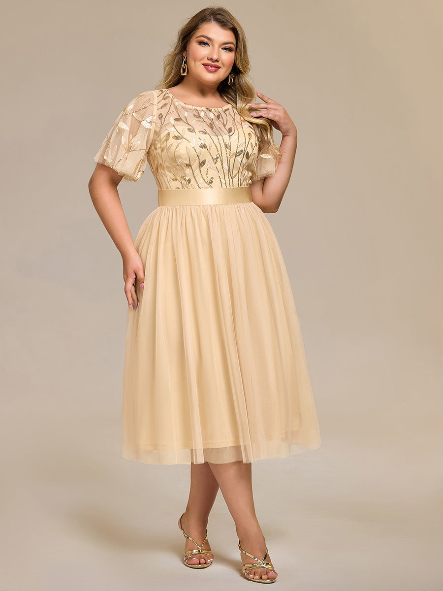 ever TAYLOR|Sequin Leaf Mesh Midi Party Dress