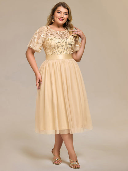 ever TAYLOR|Sequin Leaf Mesh Midi Party Dress