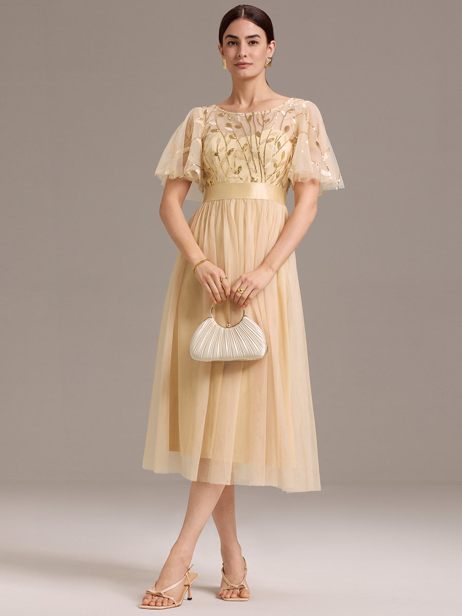 ever TAYLOR|Sequin Leaf Mesh Midi Party Dress