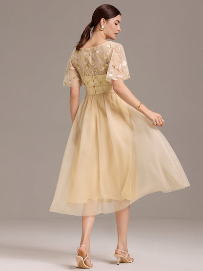ever TAYLOR|Sequin Leaf Mesh Midi Party Dress