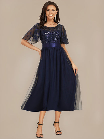 ever TAYLOR|Sequin Leaf Mesh Midi Party Dress