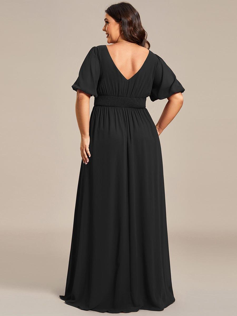 ever MADISON|Chiffon Illusion V-Neck Flutter Sleeve Front Slit Evening Dress