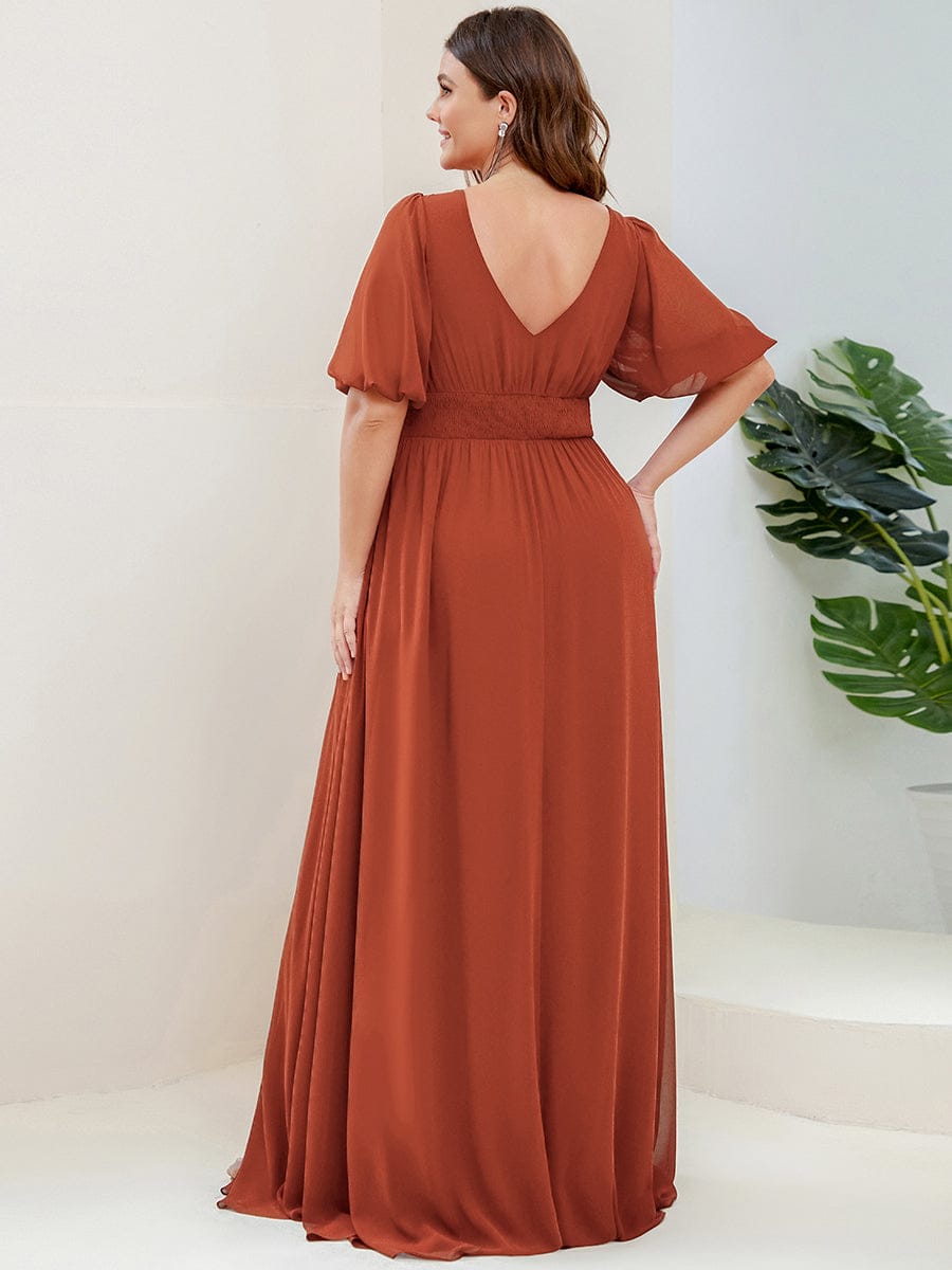 ever MADISON|Chiffon Illusion V-Neck Flutter Sleeve Front Slit Evening Dress