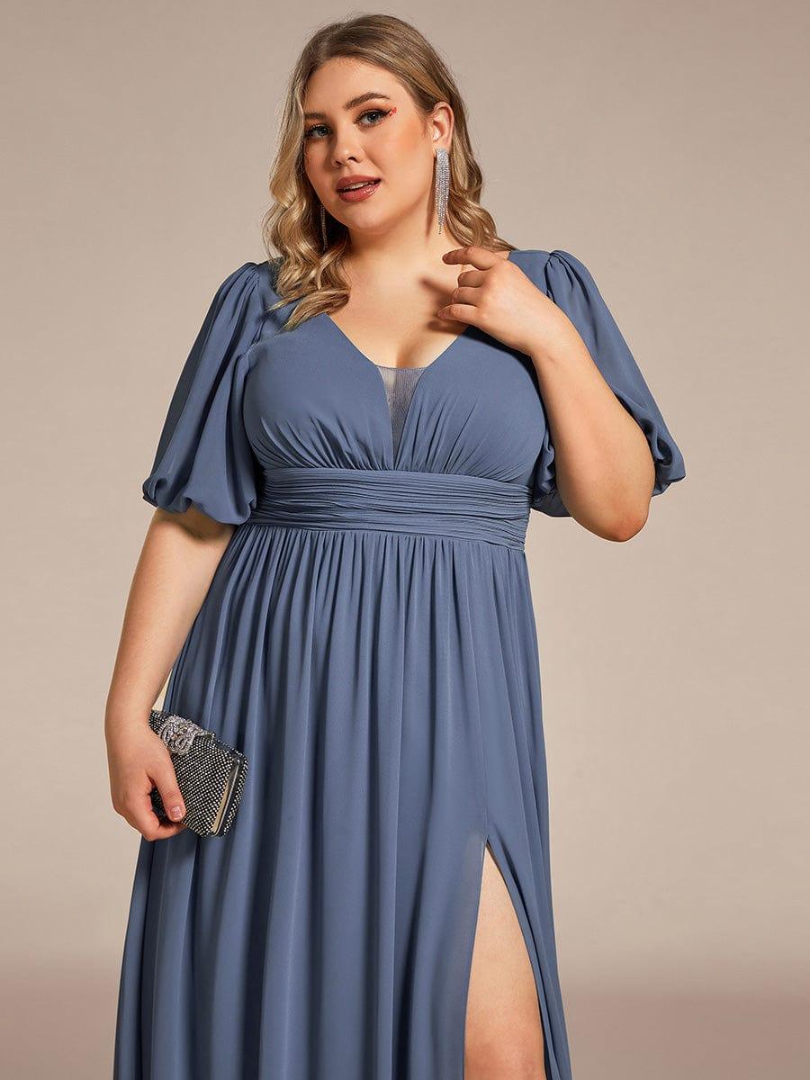 ever MADISON|Chiffon Illusion V-Neck Flutter Sleeve Front Slit Evening Dress