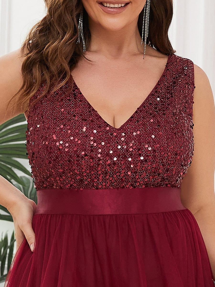 ever CALLIE|Sequin Bodice Tulle High-Low Evening Dress with Ribbon Waist