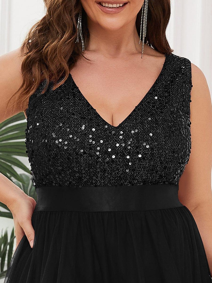ever CALLIE|Sequin Bodice Tulle High-Low Evening Dress with Ribbon Waist