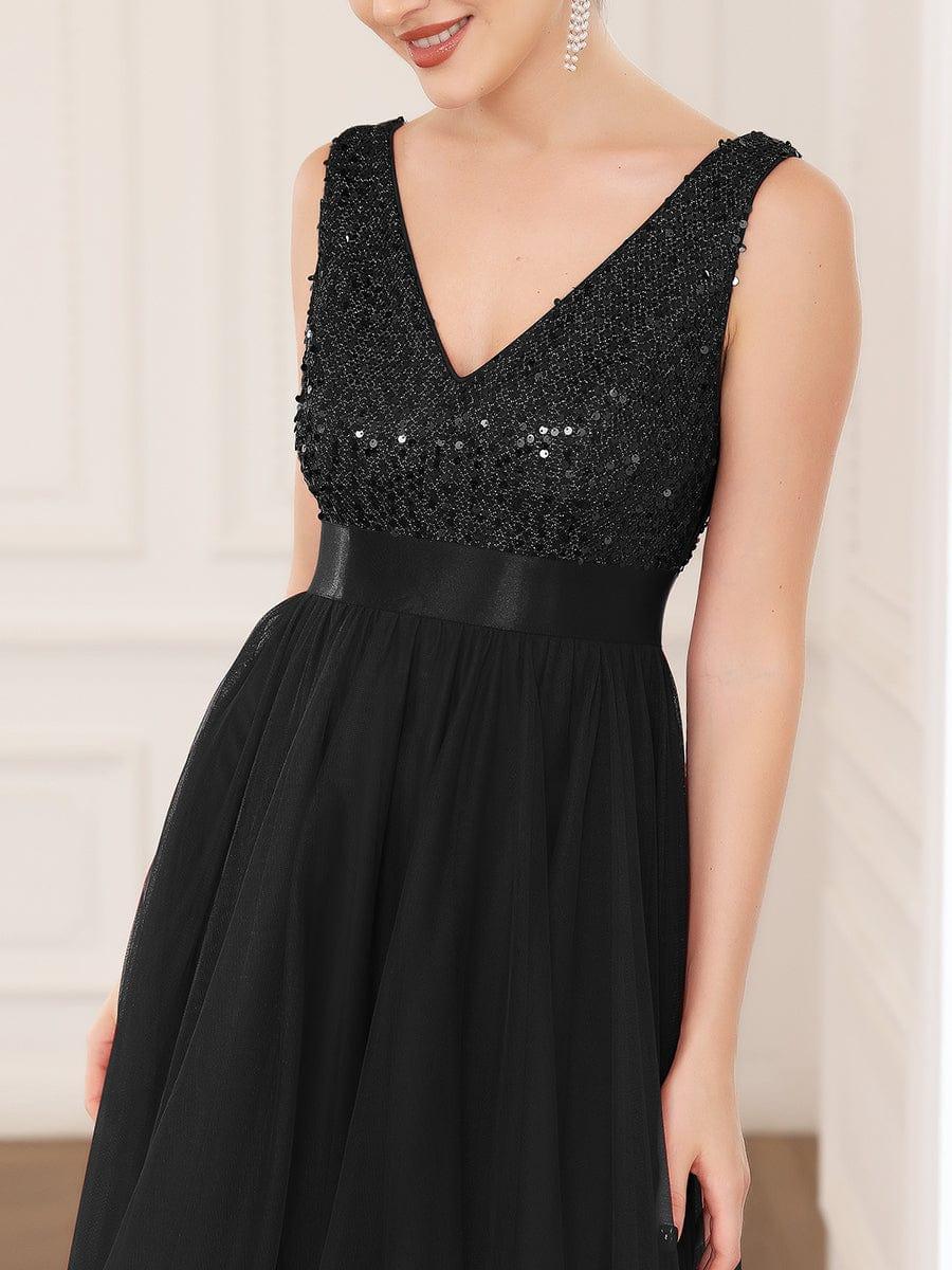 ever CALLIE|Sequin Bodice Tulle High-Low Evening Dress with Ribbon Waist