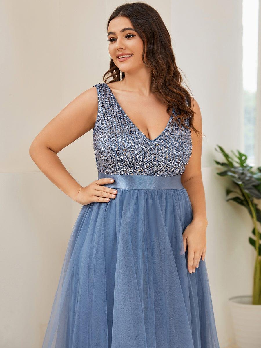 ever CALLIE|Sequin Bodice Tulle High-Low Evening Dress with Ribbon Waist