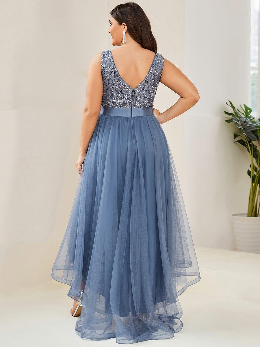 ever CALLIE|Sequin Bodice Tulle High-Low Evening Dress with Ribbon Waist