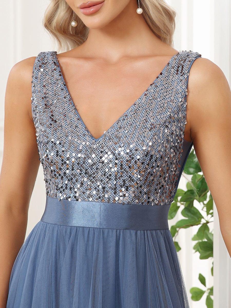 ever CALLIE|Sequin Bodice Tulle High-Low Evening Dress with Ribbon Waist