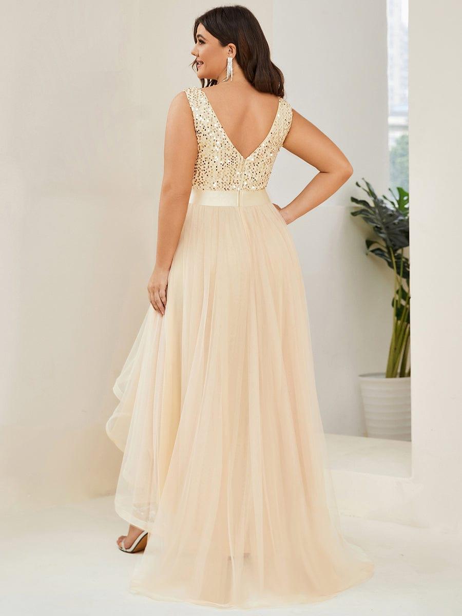 ever CALLIE|Sequin Bodice Tulle High-Low Evening Dress with Ribbon Waist