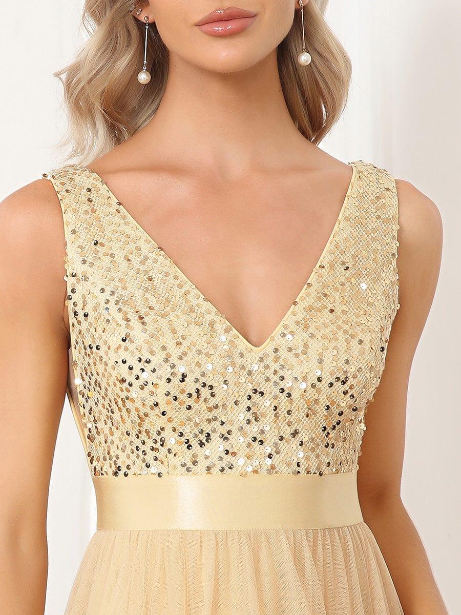 ever CALLIE|Sequin Bodice Tulle High-Low Evening Dress with Ribbon Waist