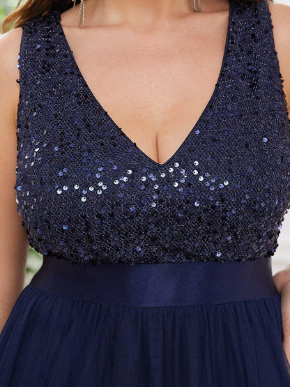 ever CALLIE|Sequin Bodice Tulle High-Low Evening Dress with Ribbon Waist