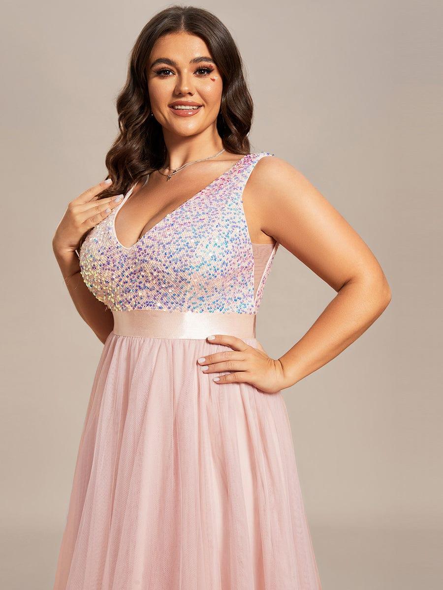 ever CALLIE|Sequin Bodice Tulle High-Low Evening Dress with Ribbon Waist