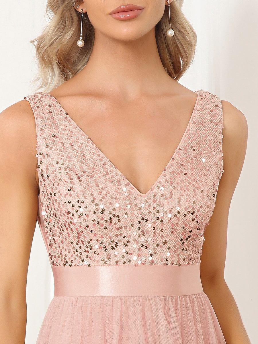ever CALLIE|Sequin Bodice Tulle High-Low Evening Dress with Ribbon Waist