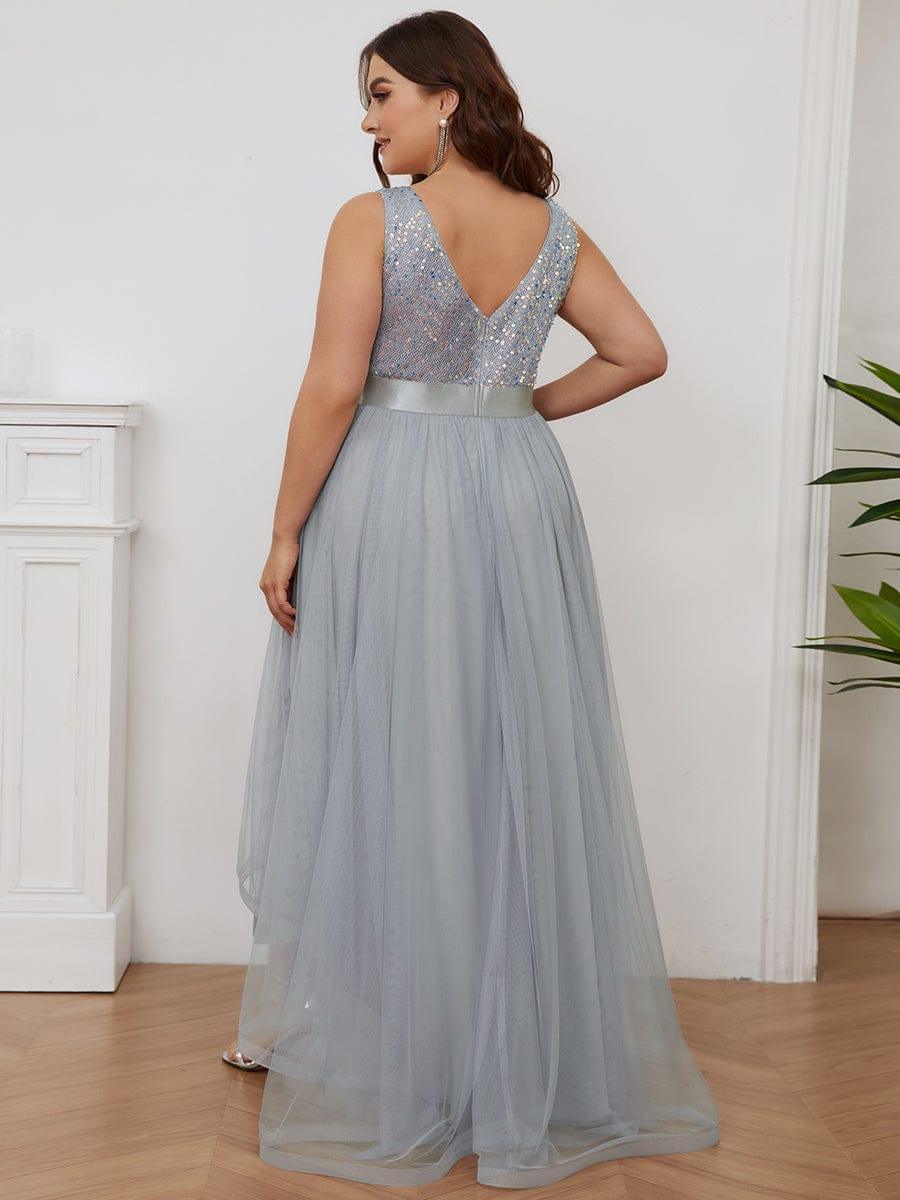 ever CALLIE|Sequin Bodice Tulle High-Low Evening Dress with Ribbon Waist