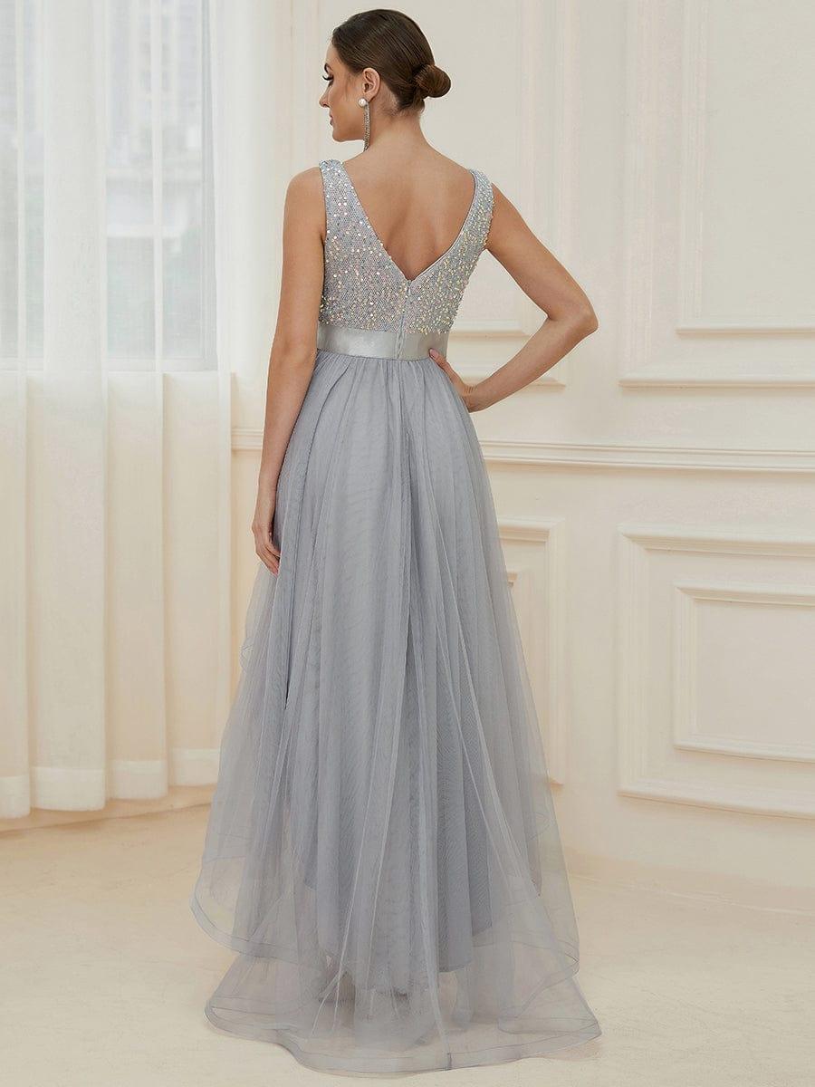 ever CALLIE|Sequin Bodice Tulle High-Low Evening Dress with Ribbon Waist