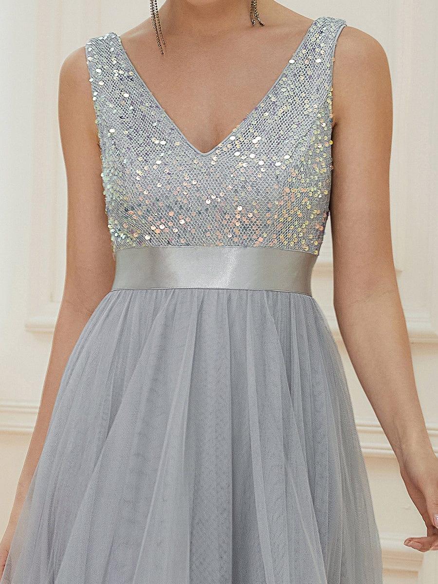ever CALLIE|Sequin Bodice Tulle High-Low Evening Dress with Ribbon Waist