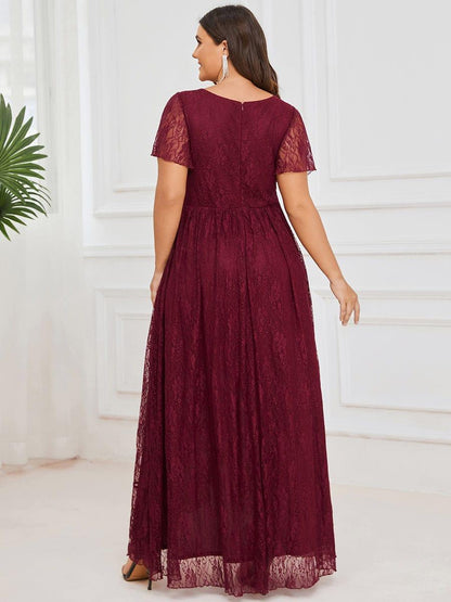 ever ELISE|Pleated V-Neck Lace Formal Evening Dress