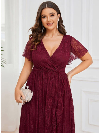 ever ELISE|Short Sleeve Ruffled Lace Mother of the Bride Dress