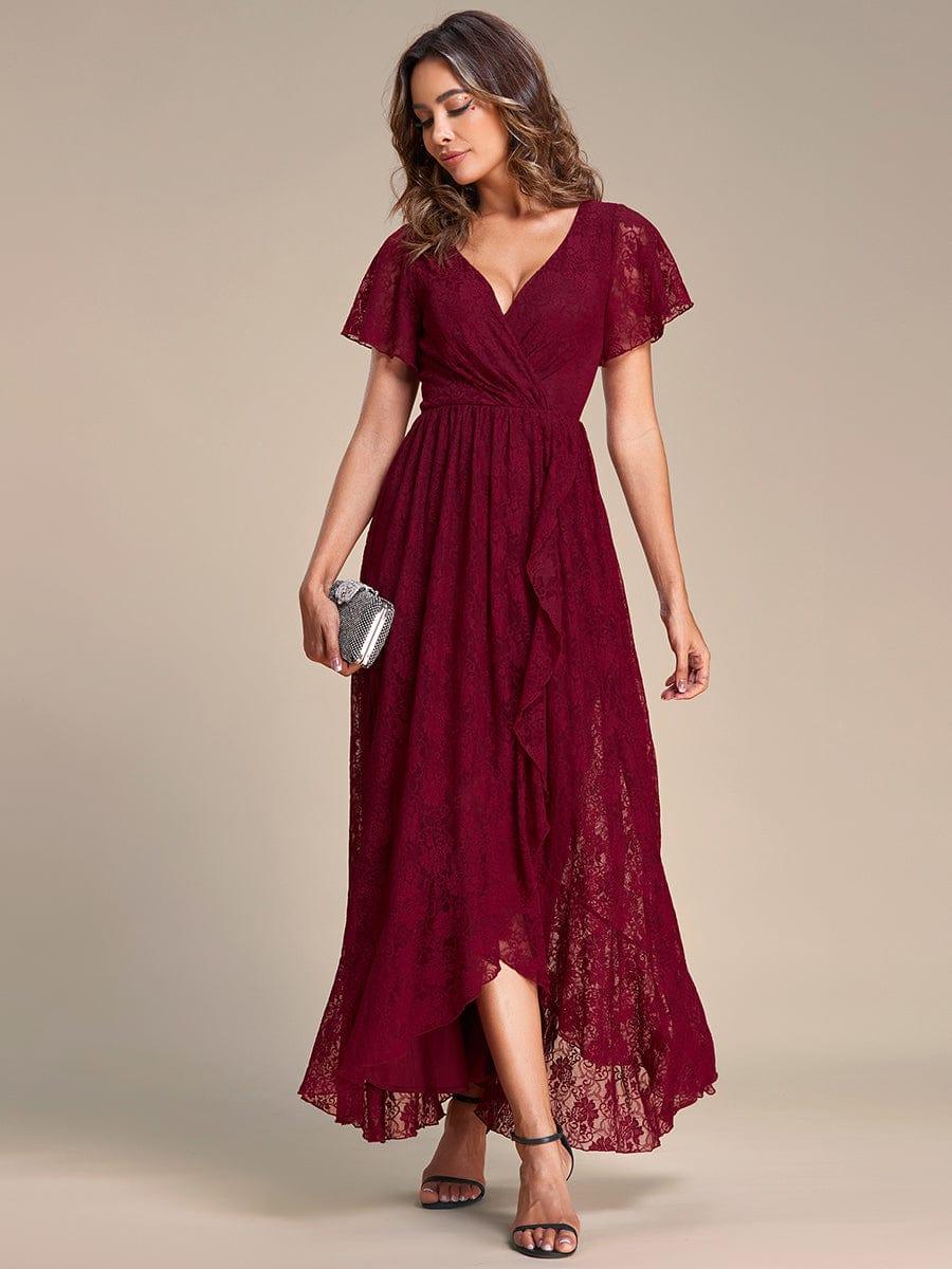 ever ELISE|Pleated V-Neck Lace Formal Evening Dress