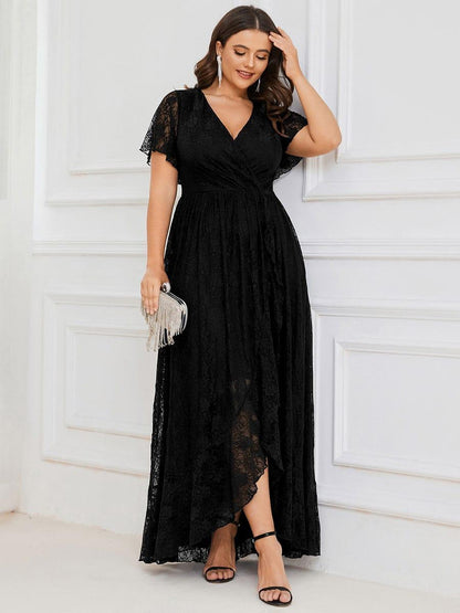 ever ELISE|Pleated V-Neck Lace Formal Evening Dress