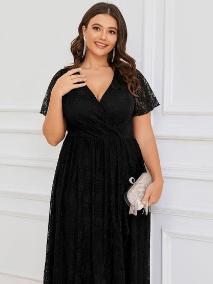 ever ELISE|Short Sleeve Ruffled Lace Mother of the Bride Dress
