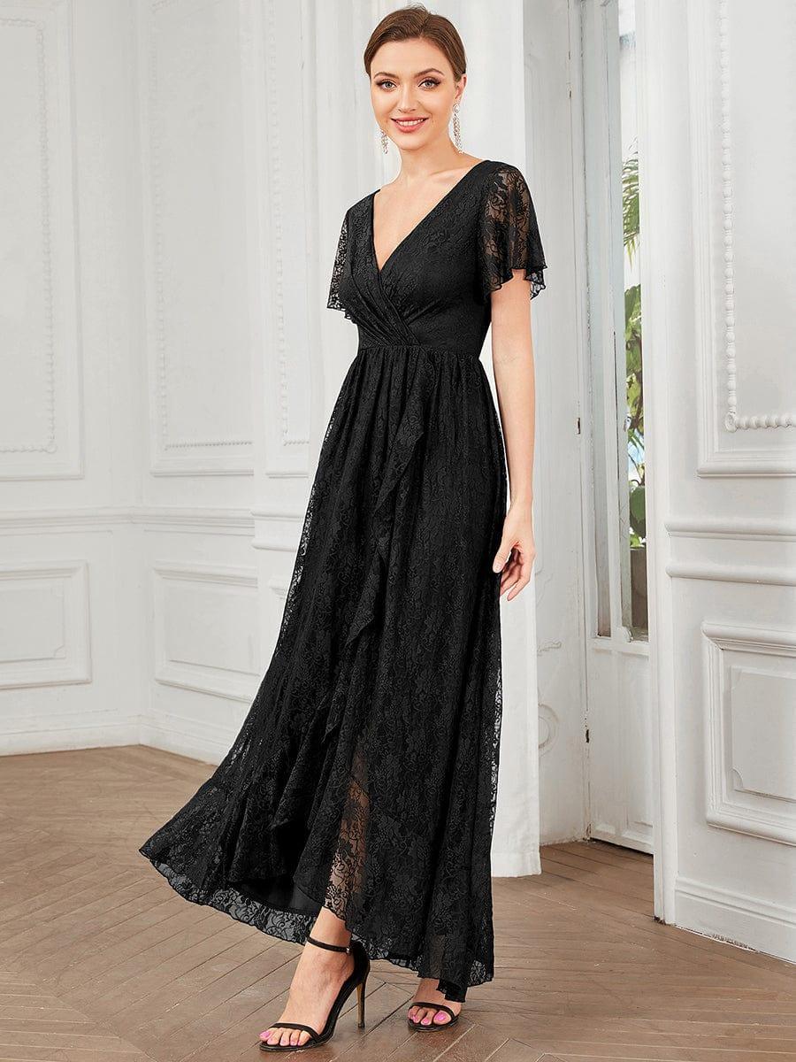 ever ELISE|Pleated V-Neck Lace Formal Evening Dress