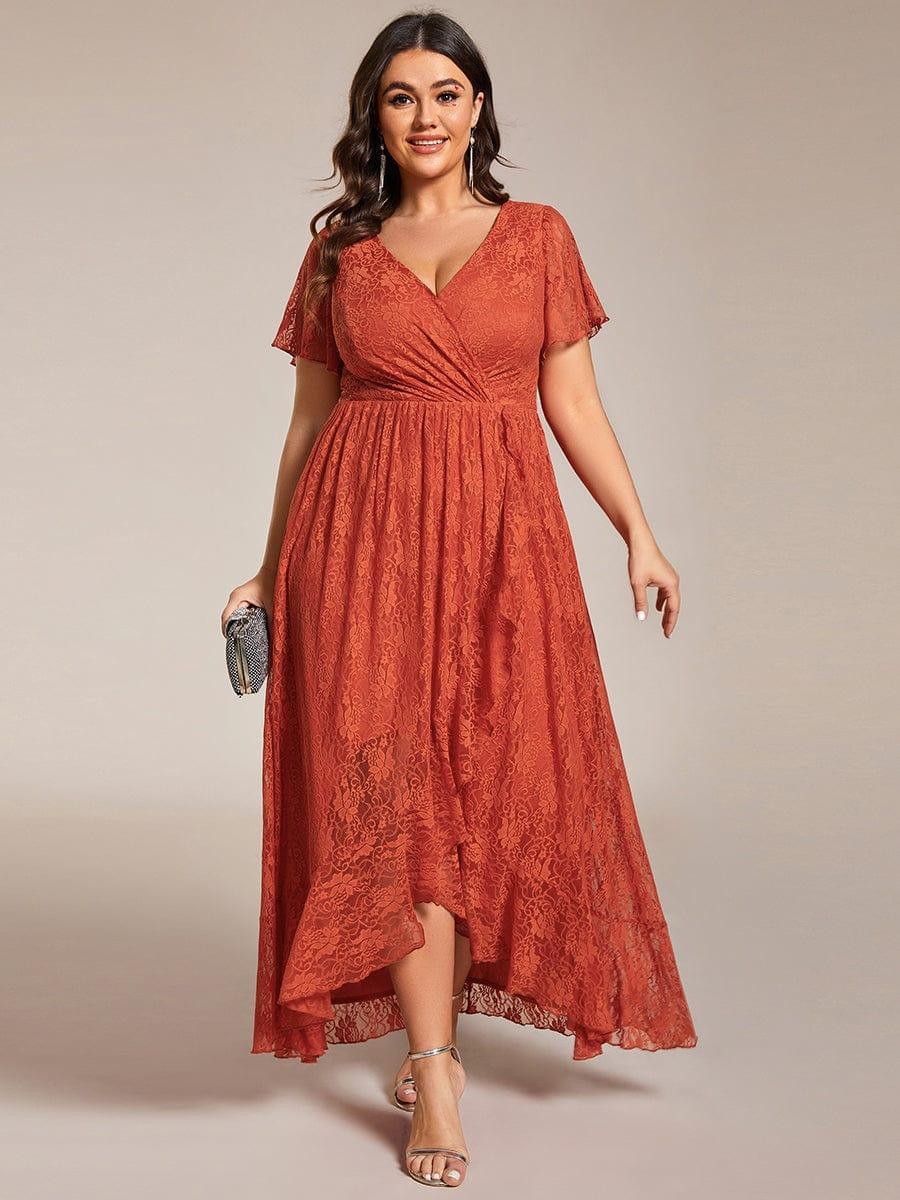 ever ELISE|Pleated V-Neck Lace Formal Evening Dress