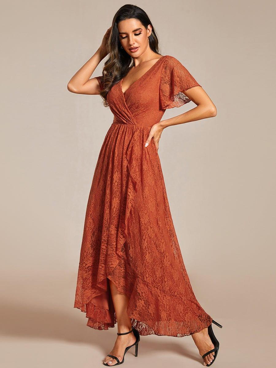 ever ELISE|Pleated V-Neck Lace Formal Evening Dress