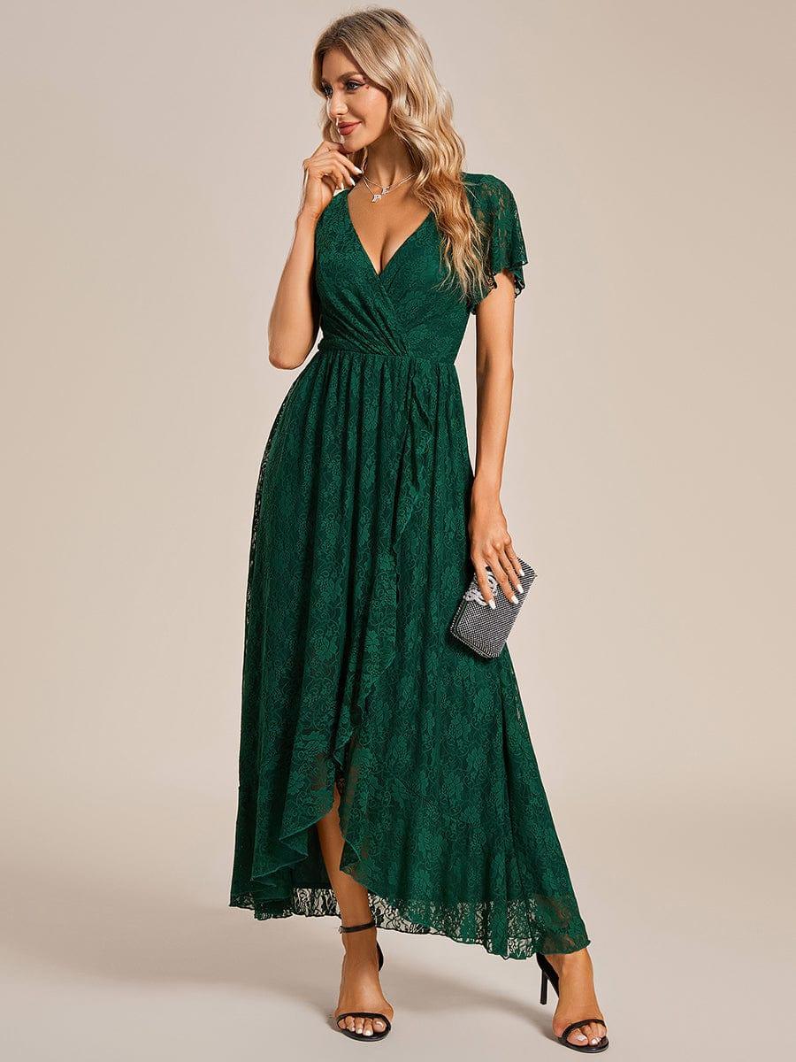 ever ELISE|Pleated V-Neck Lace Formal Evening Dress
