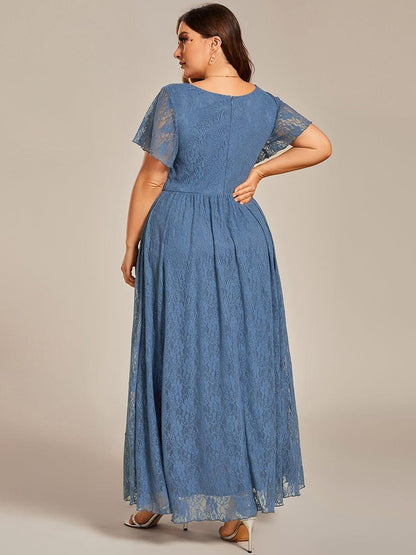 ever ELISE|Pleated V-Neck Lace Formal Evening Dress