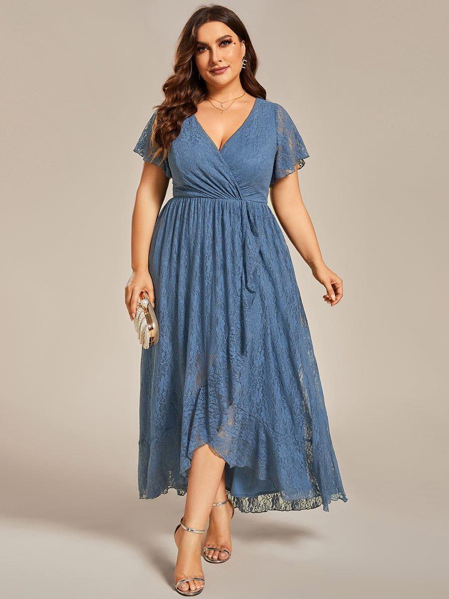 ever ELISE|Pleated V-Neck Lace Formal Evening Dress