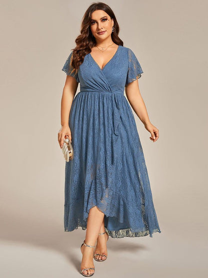 ever ELISE|Pleated V-Neck Lace Formal Evening Dress