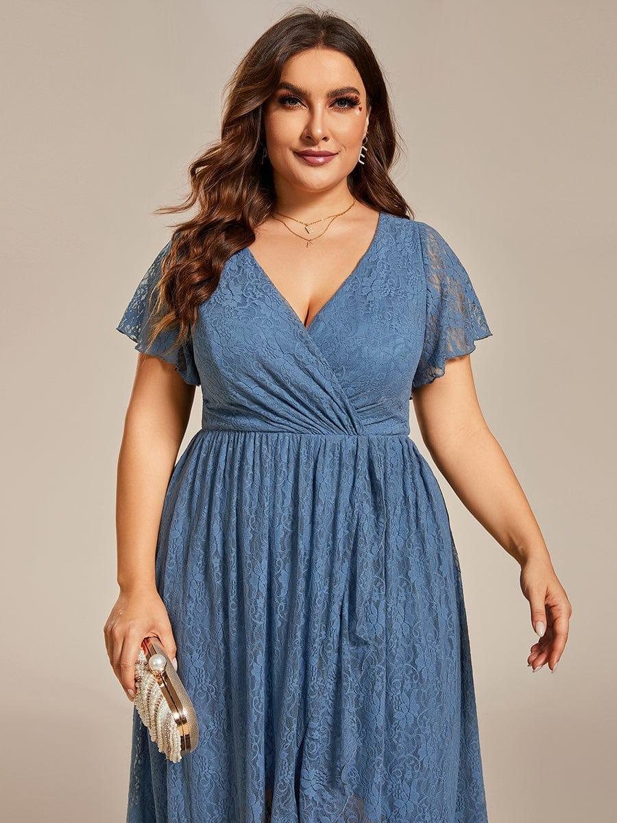 ever ELISE|Pleated V-Neck Lace Formal Evening Dress