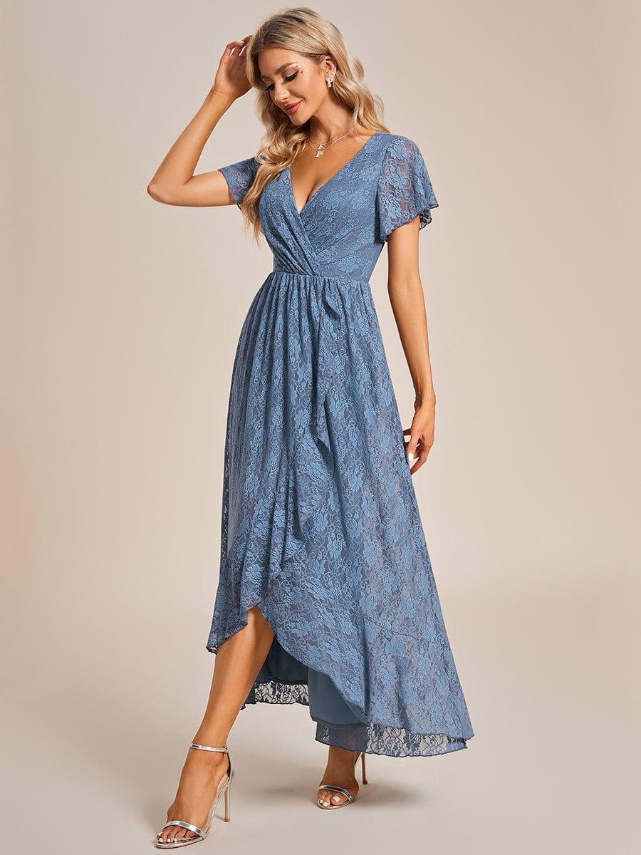 ever ELISE|Pleated V-Neck Lace Formal Evening Dress
