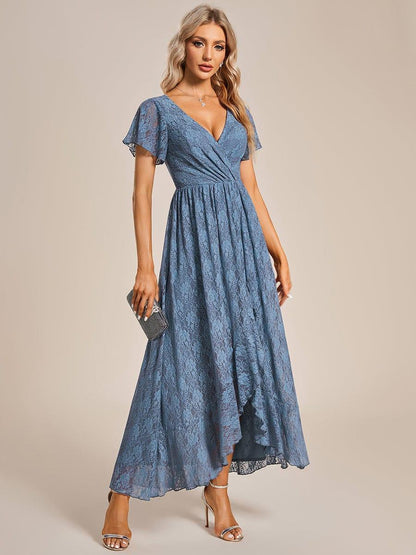 ever ELISE|Pleated V-Neck Lace Formal Evening Dress