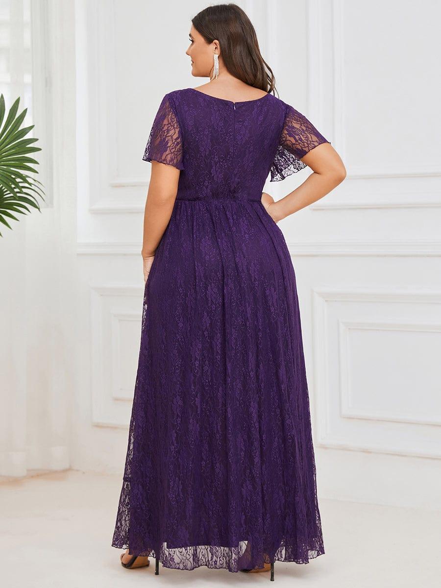 ever ELISE|Pleated V-Neck Lace Formal Evening Dress