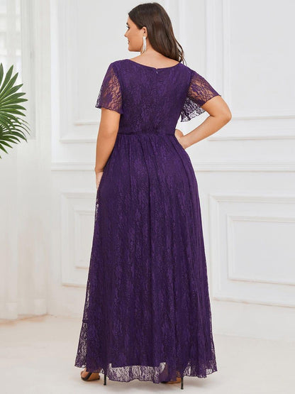 ever ELISE|Pleated V-Neck Lace Formal Evening Dress