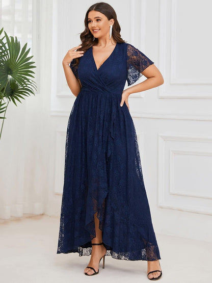 ever ELISE|Pleated V-Neck Lace Formal Evening Dress