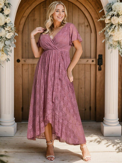 ever ELISE|Short Sleeve Ruffled Lace Mother of the Bride Dress