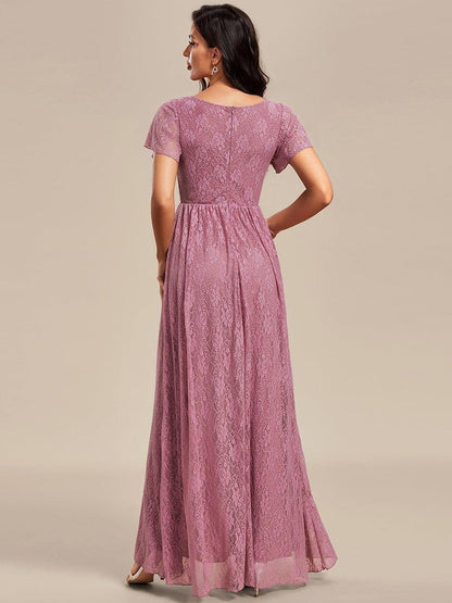 ever ELISE|Pleated V-Neck Lace Formal Evening Dress