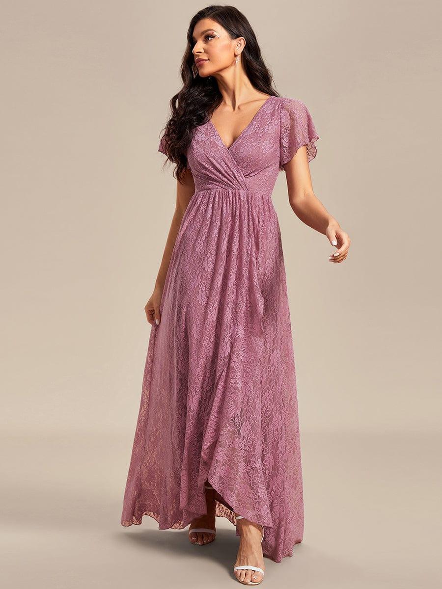 ever ELISE|Pleated V-Neck Lace Formal Evening Dress